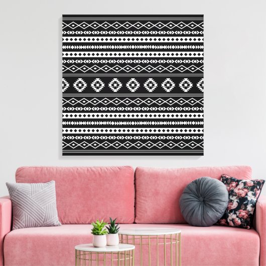 Aztec White op Black Mixed Motifs Pattern Canvas Afdruk (Insitu (Woonkamer))