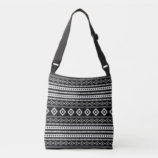 Aztec White op Black Mixed Motifs Pattern Crossbody Tas (Voorkant)
