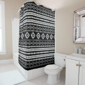 Aztec White op Black Mixed Motifs Pattern Douchegordijn (In situ)