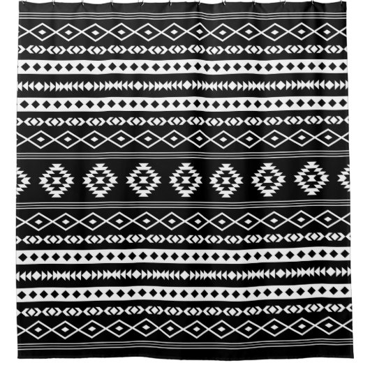 Aztec White op Black Mixed Motifs Pattern Douchegordijn (Voorkant)
