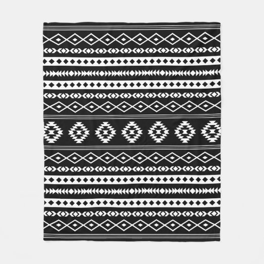 Aztec White op Black Mixed Motifs Pattern Fleece Deken (Voorkant)