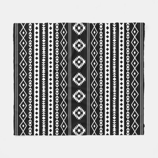 Aztec White op Black Mixed Motifs Pattern Fleece Deken (Voorkant (Horizontaal))