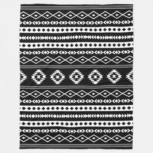 Aztec White op Black Mixed Motifs Pattern Fleece Deken (Voorkant)