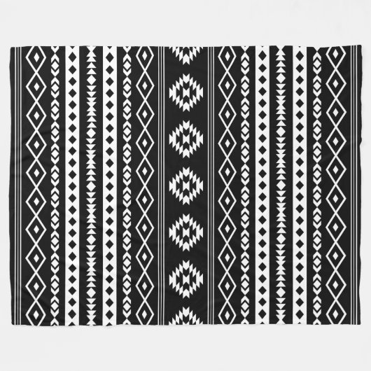 Aztec White op Black Mixed Motifs Pattern Fleece Deken (Voorkant (Horizontaal))