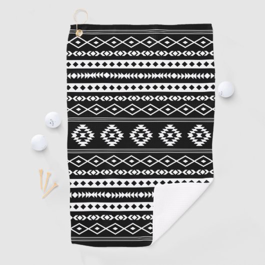 Aztec White op Black Mixed Motifs Pattern Golfhanddoek (Insitu)