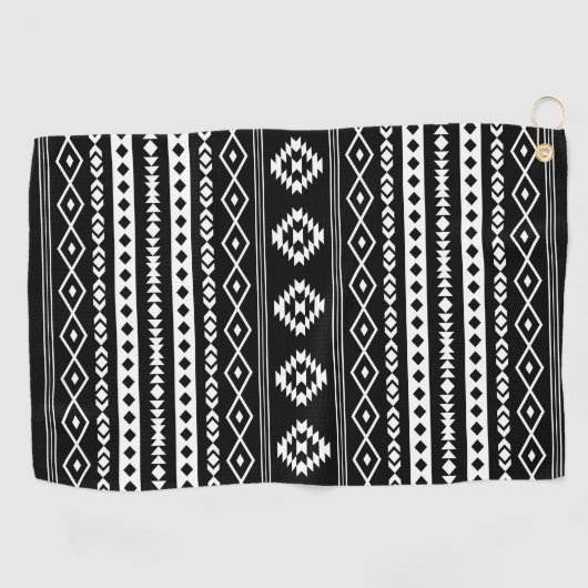Aztec White op Black Mixed Motifs Pattern Golfhanddoek (Horizontaal)