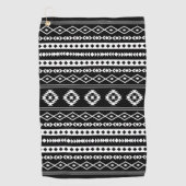 Aztec White op Black Mixed Motifs Pattern Golfhanddoek (Voorkant)