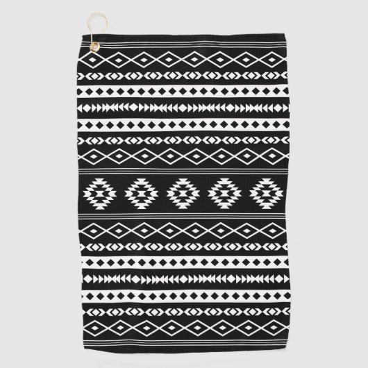 Aztec White op Black Mixed Motifs Pattern Golfhanddoek (Voorkant)