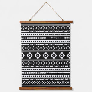 Aztec White op Black Mixed Motifs Pattern Hangend Wandkleed