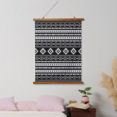 Aztec White op Black Mixed Motifs Pattern Hangend Wandkleed (Slaapkamer)