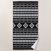 Aztec White op Black Mixed Motifs Pattern Strandlaken (Voorkant)