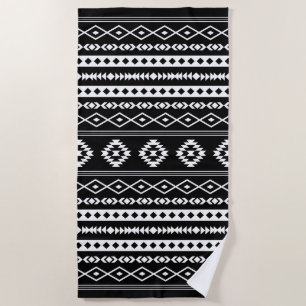 Aztec White op Black Mixed Motifs Pattern Strandlaken