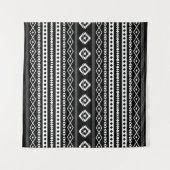 Aztec White op Black Mixed Motifs Pattern Wandkleed (Voorkant (horizontaal))