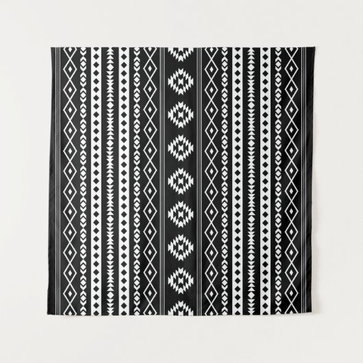 Aztec White op Black Mixed Motifs Pattern Wandkleed (Voorkant (horizontaal))