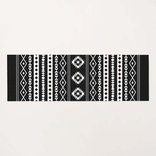 Aztec White op Black Mixed Motifs Pattern Yogamat (Achterkant (horizontaal))