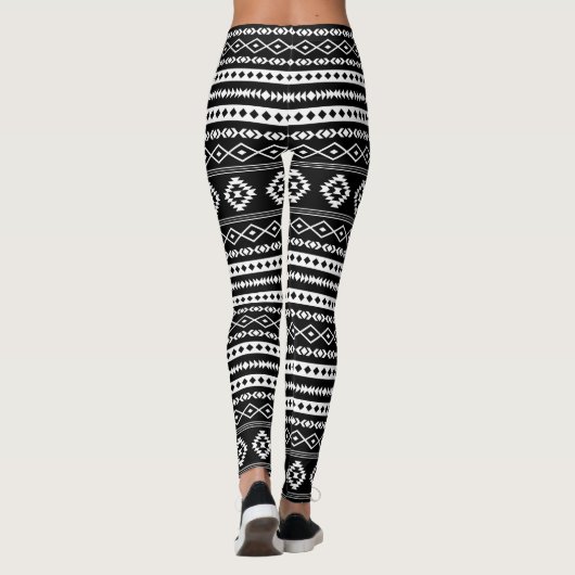 Aztec White op Black Mixed Motifs Rpt Pattern Leggings (Achterkant)