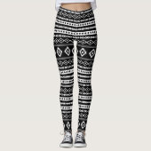 Aztec White op Black Mixed Motifs Rpt Pattern Leggings (Voorkant)