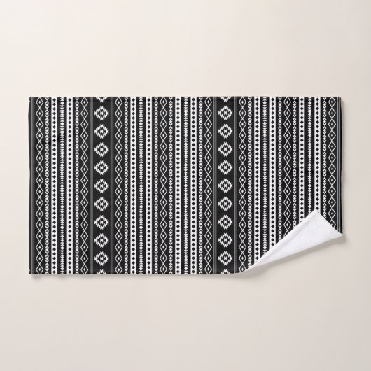 Aztec White op Black Mixed Motifs Sml Pattern Bad Handdoek (Handdoek)