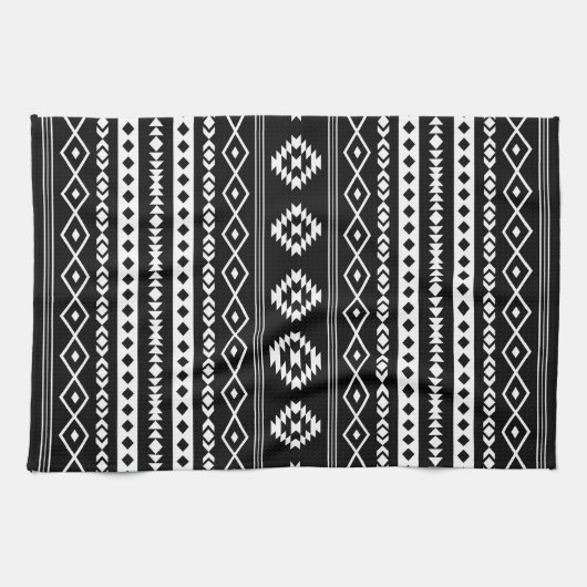 Aztec White op Black Mixed Motifs (V) Pattern Theedoek (Horizontaal)