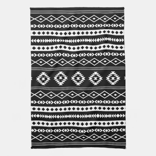 Aztec White op Black Mixed Motifs (V) Pattern Theedoek (Verticaal)