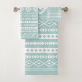 Aztec White op Light Blauwgroen Mixed Motifs Patte Bad Handdoek (Insitu)