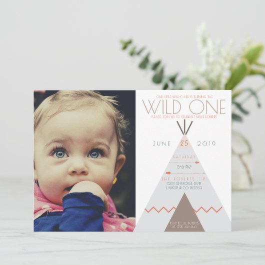 Aztec Wild One | Eerste verjaardag foto uitnodigen Kaart (Staand voorkant)