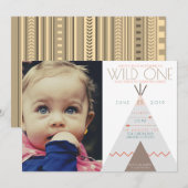 Aztec Wild One | Eerste verjaardag foto uitnodigen Kaart (Voorkant / Achterkant)