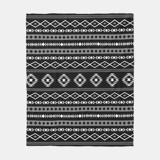 Aztec Wit Grijs Zwart Gemengde Motieven Patroon Fleece Deken (Voorkant)
