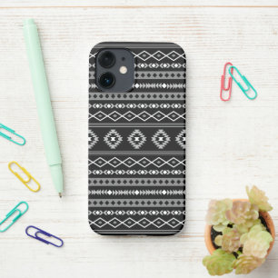 Aztec Wit Grijs Zwart Gemengde Motieven Patroon iPhone 12 Mini Hoesje
