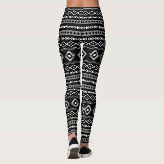Aztec Wit Grijs Zwart Gemengde Motieven Patroon Leggings (Achterkant)
