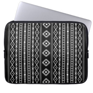 Aztec Wit Grijs Zwart Gemengde Motieven V Patroon Laptop Sleeve
