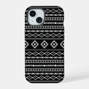 Aztec wit grijs zwart gemengde motievenpatroon iPhone 15 case