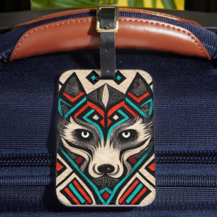 Aztec Wolf Face Bagagelabel