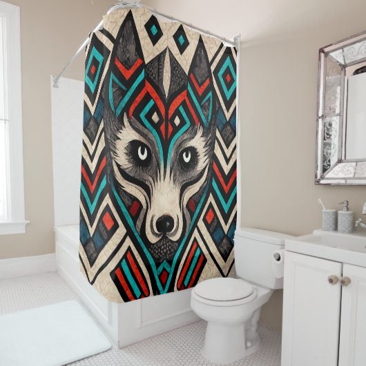 Aztec Wolf Face Douchegordijn (In situ)