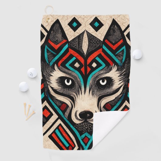 Aztec Wolf Face Golfhanddoek (Insitu)