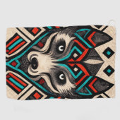Aztec Wolf Face Golfhanddoek (Horizontaal)