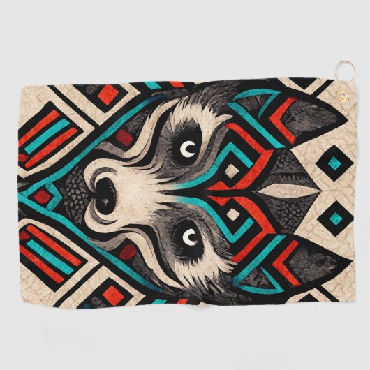 Aztec Wolf Face Golfhanddoek (Horizontaal)
