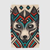 Aztec Wolf Face Golfhanddoek (Voorkant)