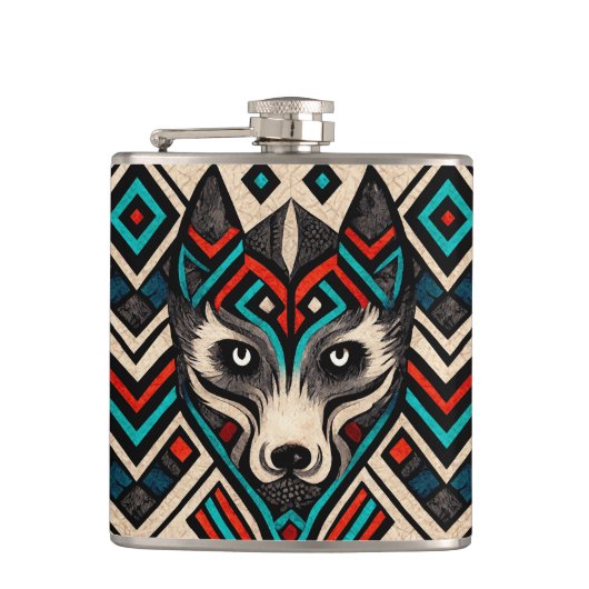 Aztec Wolf Face Heupfles (Voorkant)