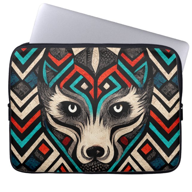 Aztec Wolf Face Laptop Sleeve (Voorkant)