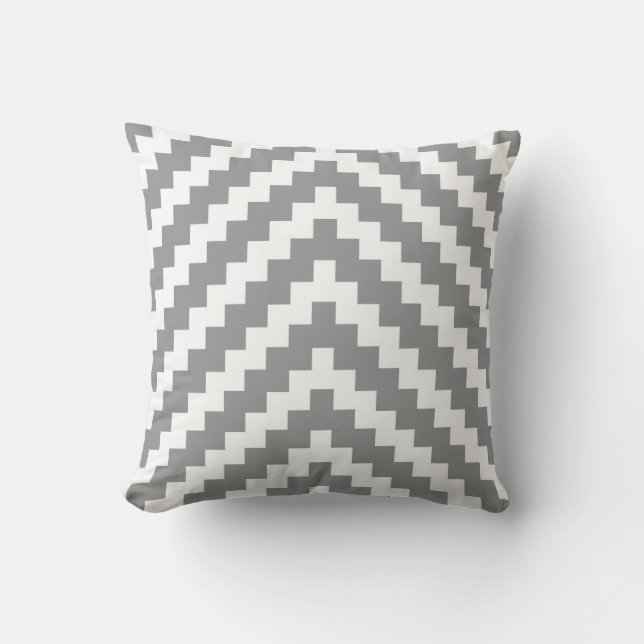 Aztec Zigzag Pattern in Grey and White Kussen (Voorkant)