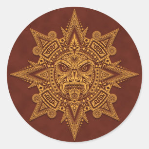 Aztec Zonnemasker - Gouden Rood Ronde Sticker
