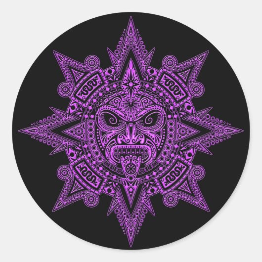 Aztec Zonnemasker Paarse op Zwart Ronde Sticker (Voorkant)