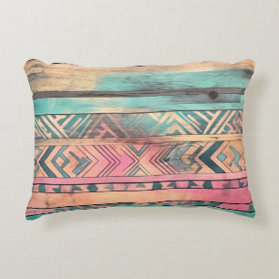 Aztec zuidwestelijk blauw en roze stam accent kussen