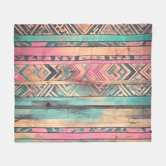 Aztec zuidwestelijk blauw en roze stam fleece deken (Voorkant (Horizontaal))