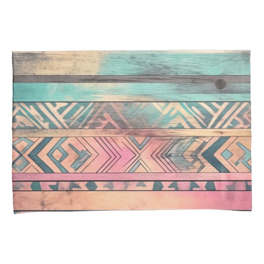 Aztec zuidwestelijk blauw en roze stam kussensloop (Voorkant-Rechts)