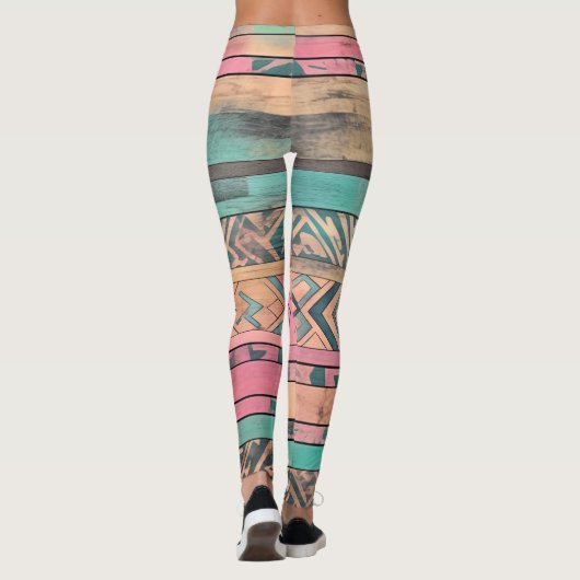 Aztec zuidwestelijk blauw en roze stam leggings (Achterkant)
