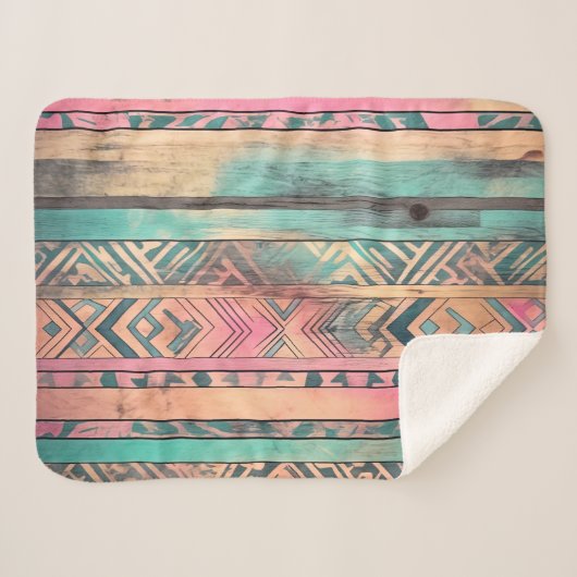 Aztec zuidwestelijk blauw en roze stam sherpa deken (Voorkant (horizontaal))