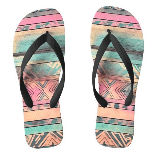 Aztec zuidwestelijk blauw en roze stam teenslippers (Voetbed)