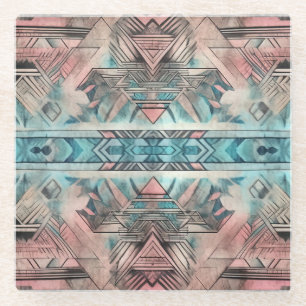 Aztec zuidwestelijke pastel roze en blauw glazen onderzetter